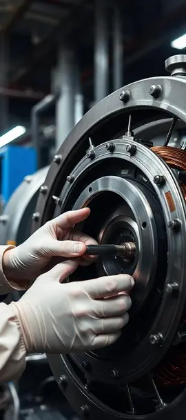 Technician repairing an electric motor rotor